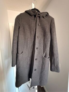 Aritzia Babaton Pearce Wool Cashmere Blend Hooded Coat Dark Gray sz XXS